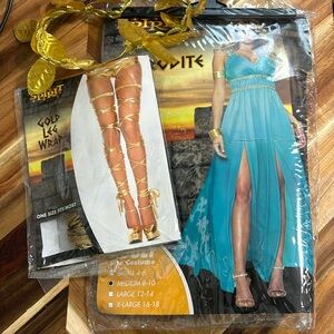 Spirit Aphrodite Costume with Dress, Headpiece and Gold Leg Wrap